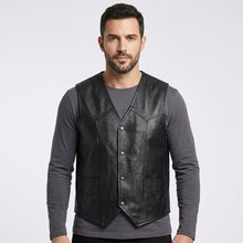 Laden Sie das Bild in den Galerie-Viewer, Men’s California Style Motorcycle Leather Vest – Biker Riding Vest
