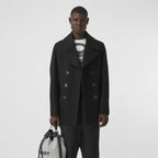 Men’s Black Fleece Peacoat – Classic Double Breasted Winter Coat