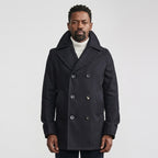 Men’s Dark Navy Fleece Peacoat – Classic Double Breasted Winter Coat