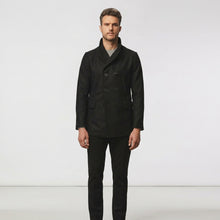 Laden Sie das Bild in den Galerie-Viewer, Men’s Black Navy Fleece Peacoat – Classic Double Breasted Winter Coat
