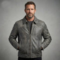 Men’s Harley-Style Black Leather Moto Jacket – Orange & White Racing Stripe Edition
