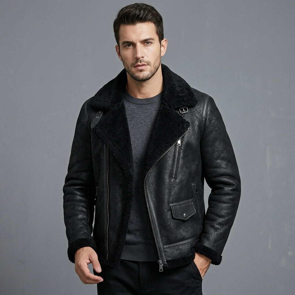 B3 Shearling Leather Jacket _ Men's Flying Jacket