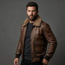 Laden Sie das Bild in den Galerie-Viewer, Men’s Chocolate Brown G-1 Leather Bomber Jacket – Classic Flight Aviator Coat

