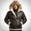 Men’s B-3 Hooded Sheepskin Bomber Leather Jacket – Premium Shearling Flight Coat