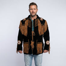 Laden Sie das Bild in den Galerie-Viewer, Authentic Western Leather Fringe &amp; Beaded Jacket for Men
