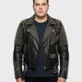 Men's Punk Metal Button Studded Leather Jacket
