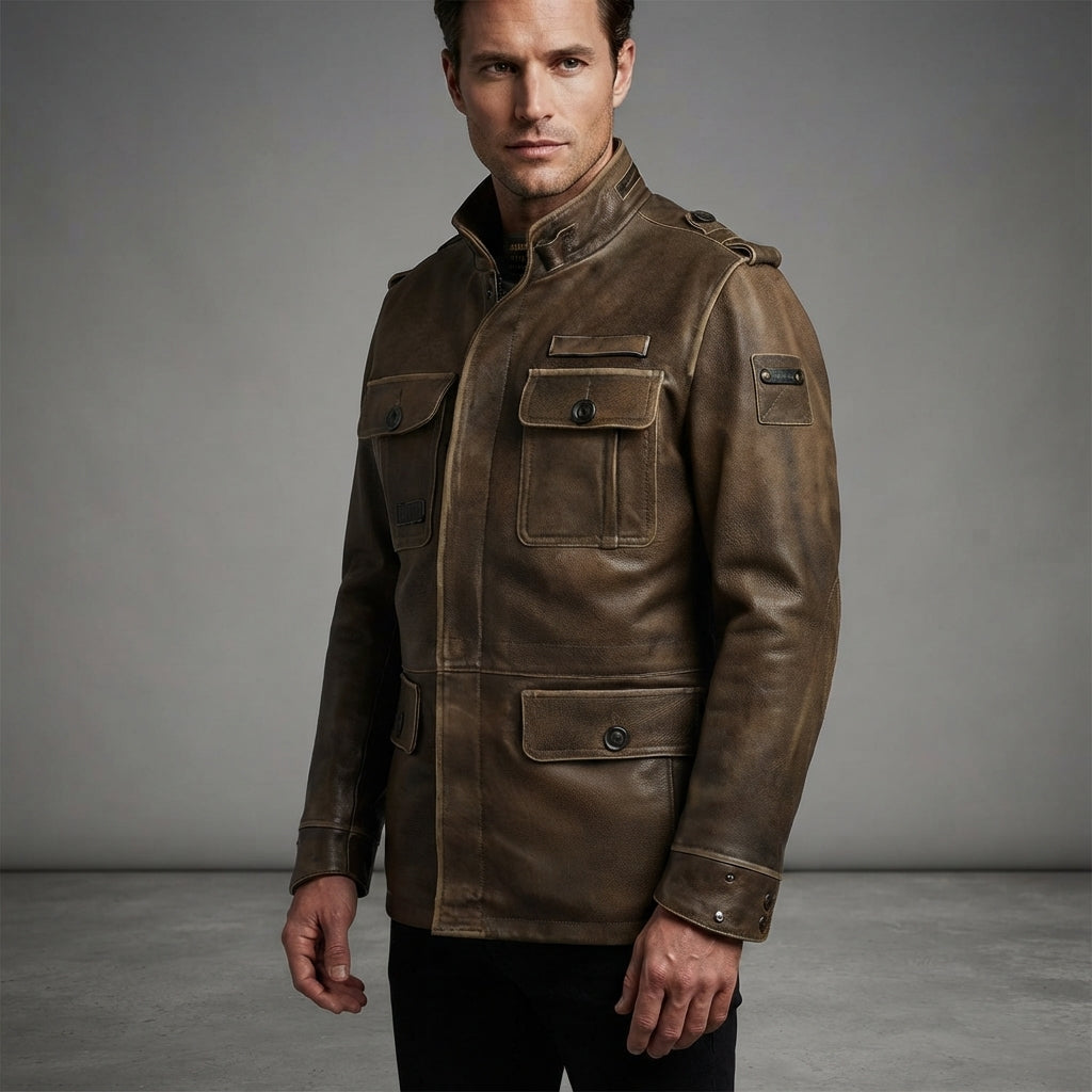 Men's Vintage Brown Genuine Field Leather Jacket