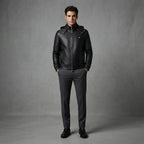 Men's Black Leather Hooded Jacket