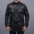 Men's Black Leather Jacket with Front Pockets