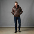 Men's Dark Brown Leather Bomber Jacket With Hood