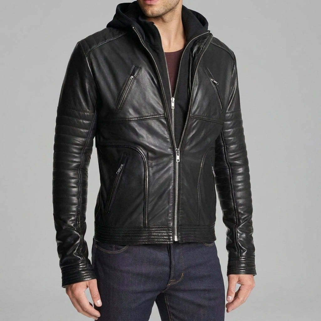 Men's Slim Fit Black Leather Jacket - Leather Outlet