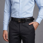 Black Leather Belt with Silver Buckle