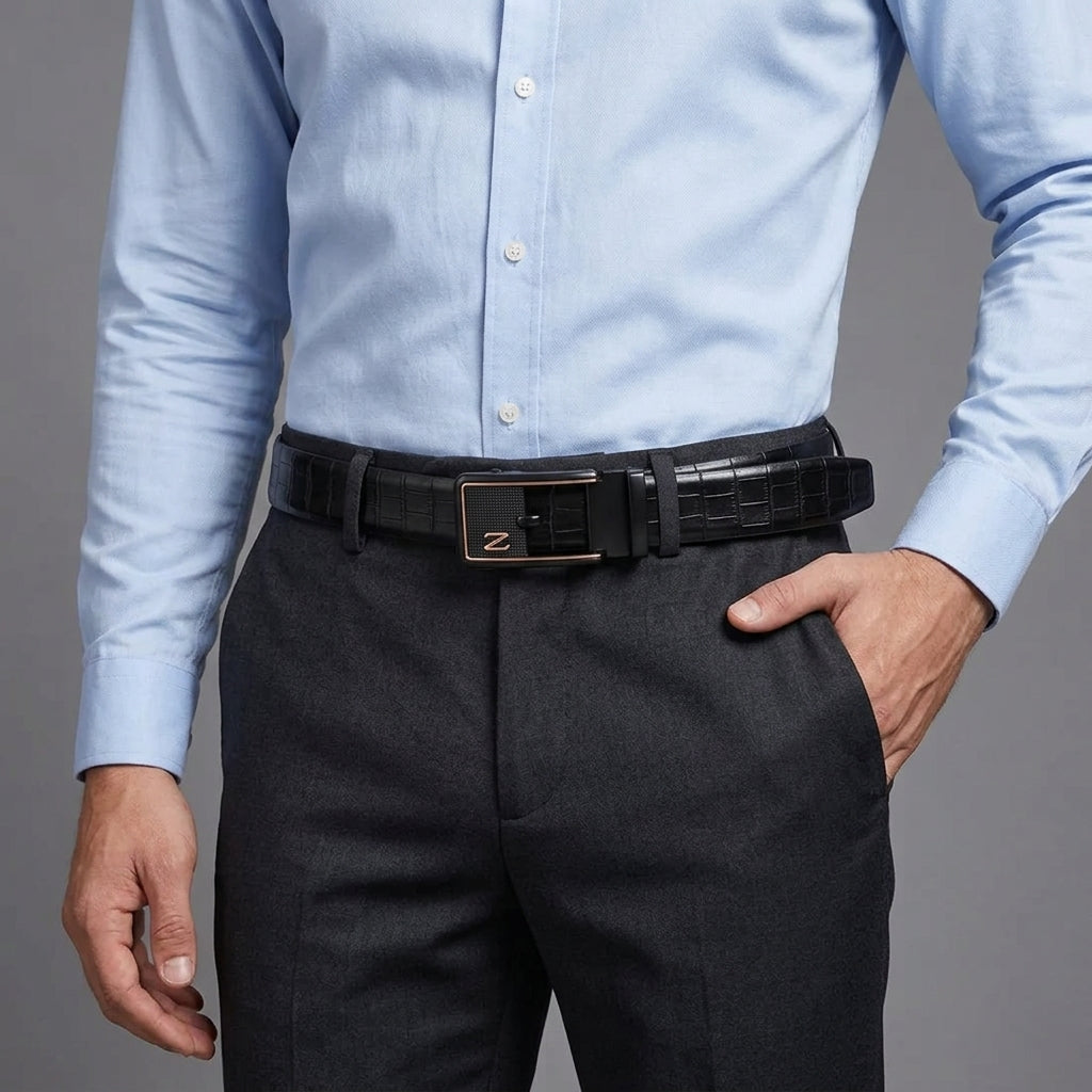 Men's Black Premium Leather Belt with Silver Buckle - Leather Outlet