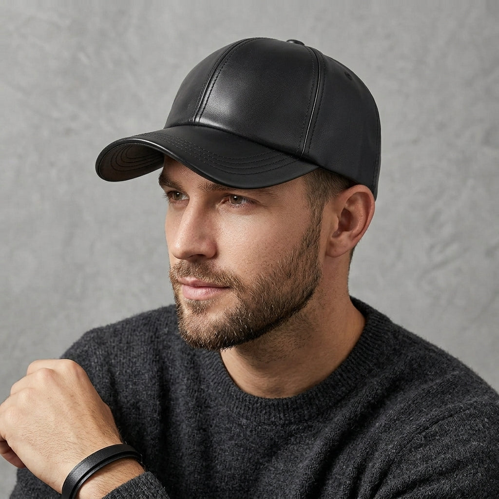 Black Leather Premium Cap for men