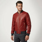 Men’s Red Lambskin Leather Bomber Jacket – Premium Fashion Casual Coat