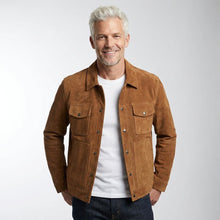 Load image into Gallery viewer, Men’s Heritage Suede Cowboy Jacket – Western Style Leather Trucker Coat
