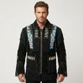 Men’s Western Black Cowboy Leather Jacket – Vintage Biker Style Coat