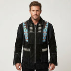 Men’s Western Black Cowboy Leather Jacket – Vintage Biker Style Coat
