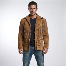 Load image into Gallery viewer, Men’s Brown Nubuck Leather Jacket – Classic Vintage cowboy jacket
