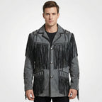 Men’s Western Cowboy Jacket – Black Fringe Suede Leather Coat