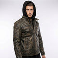 Men’s Gatsby Distressed Brown Leather Jacket – Quilted Shoulder Cafe Racer Jacket