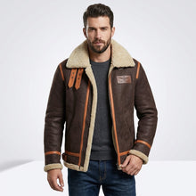 Laden Sie das Bild in den Galerie-Viewer, Men’s Brown B-3 Aviator Sheepskin Shearling Bomber Jacket – Premium Flight Coat
