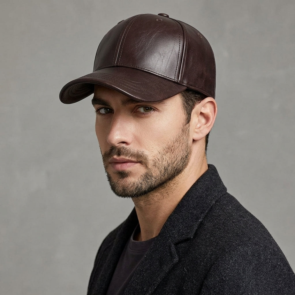Brown Leather Cap for Men - Leather Outlet