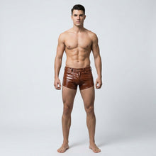 Laden Sie das Bild in den Galerie-Viewer, Men’s Brown Croc Embossed Leather Shorts – Premium Textured Luxury Shorts
