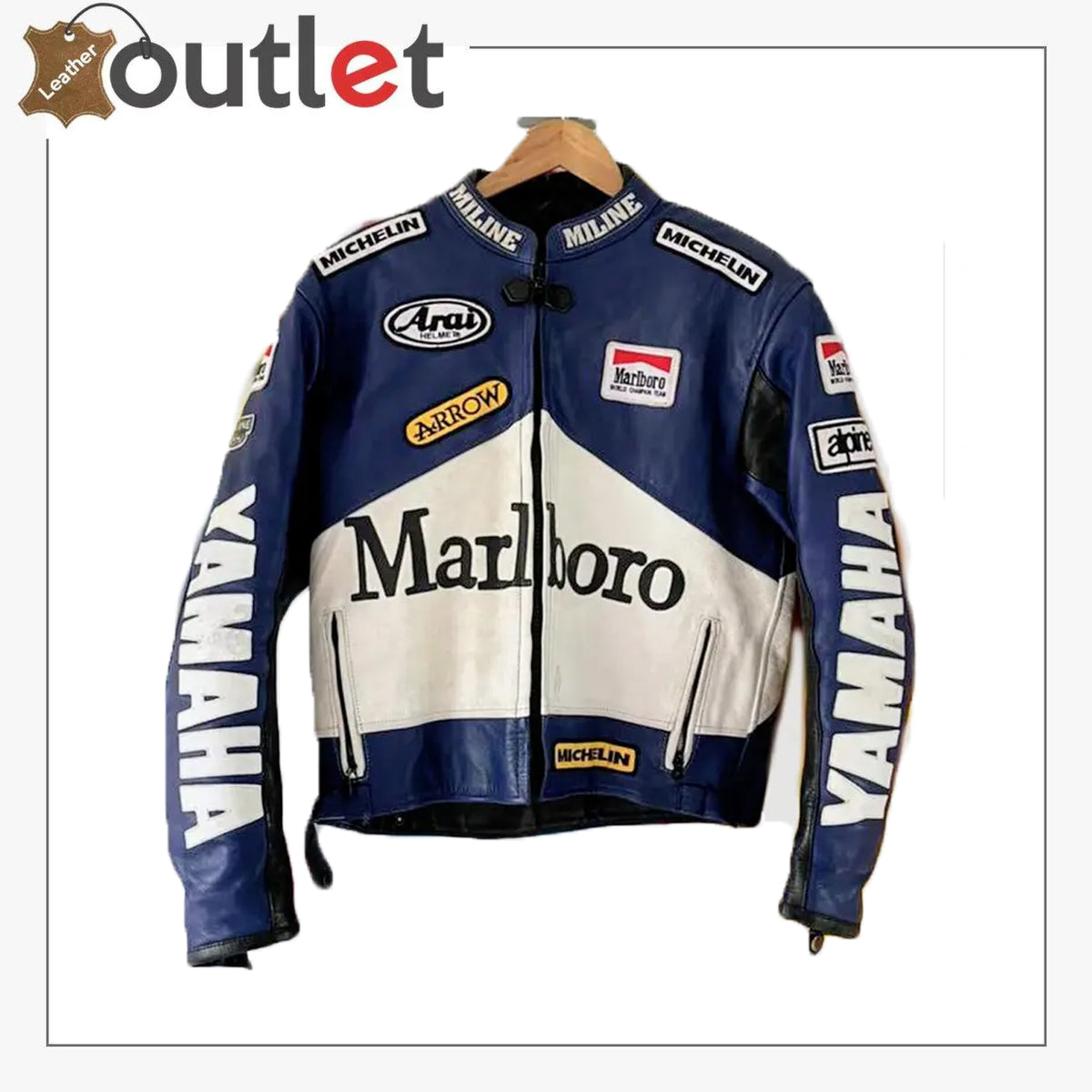 Marlboro Racing Blau-Weiße Motorrad-Lederjacke