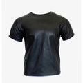 Herren Echt Schaffell Schwarz Leder T-Shirt