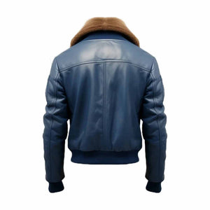 Men's Blue Flight Bomber Biker Leather Jacket Leather Outlet