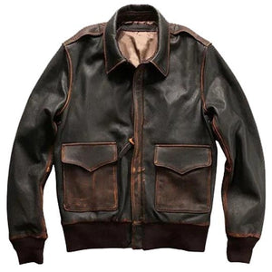 Men’s Brown A2 Aviator Bomber Jacket – Genuine Military-Style Leather