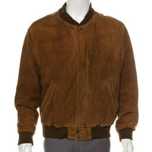 Load image into Gallery viewer, Men’s Brown Suede Leather Bomber Jacket – Classic &amp; Stylish
