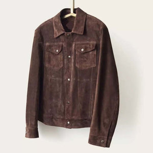Custom Brown Suede Leather Trucker Jacket for Men
