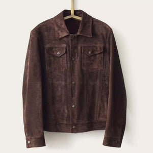 Custom Brown Suede Leather Trucker Jacket for Men