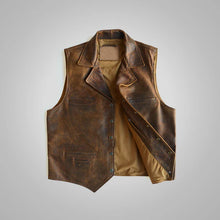 Load image into Gallery viewer, Men’s Classic Brown Sheepskin Cowboy Leather Vest
