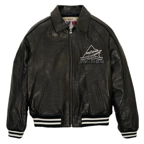Men's Crocodile Embossed AVIREX ICON Leather Jacket Leather Outlet