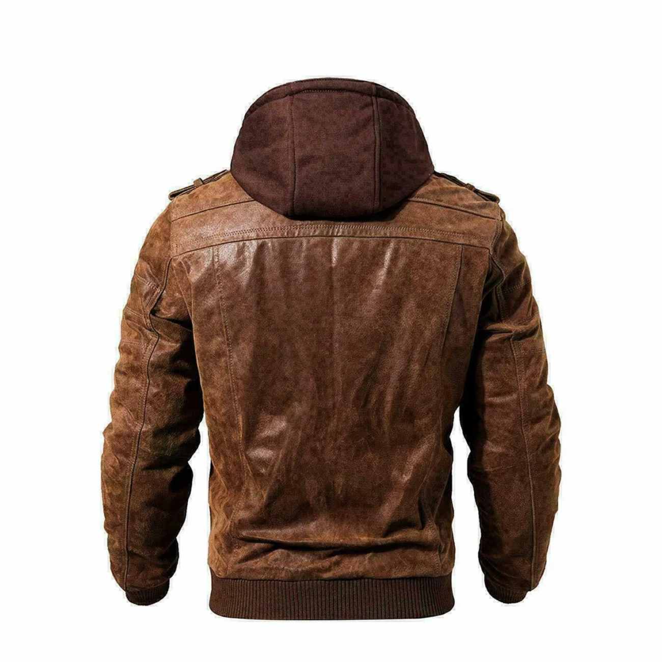 Men's Distressed Brown Leather Hood Jacket Leather Outlet