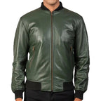 Men’s Green Real Leather Bomber Motorcycle Jacket