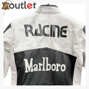 Men's Marlboro White and Black Genuine Leather Jacket Biker Jacket Leather Outlet