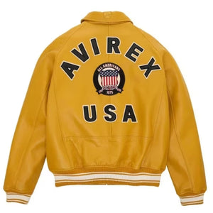 Men's New Avirex Yellow Bomber Leather Jacket Leather Outlet