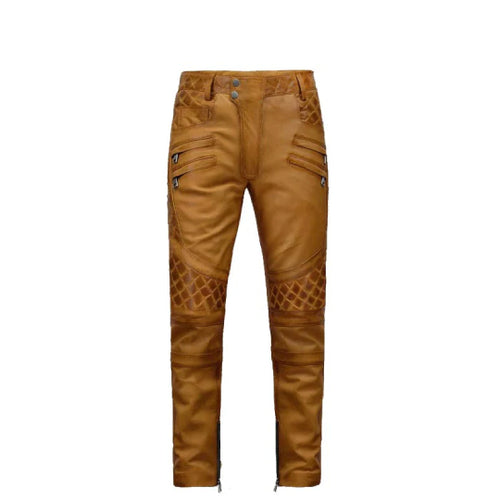 Men's New Style Burnt Brown Leather Pant Leather Outlet