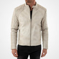 Herren Off-White Stehkragen Leder Bikerjacke