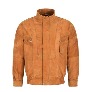 Men's Real Leather Jacket Bomber Tan Buff Classic Leather Outlet