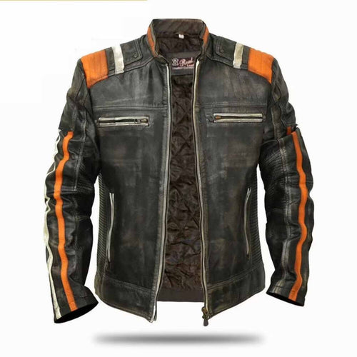 Men's Retro 3 Cafe Racer Biker Vintage jacket Leather Outlet