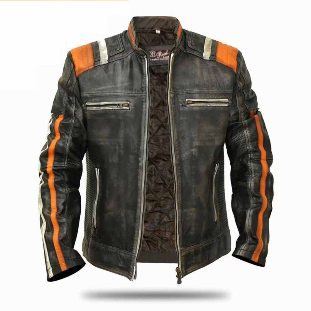 Men's Retro 3 Cafe Racer Biker Vintage jacket Leather Outlet