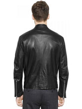 Load image into Gallery viewer, Men’s Retro Black Leather Moto Jacket – Classic Motorcycle Style
