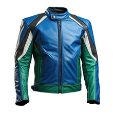 Load image into Gallery viewer, Men’s Royal Blue Green Genuine leather Jacket
