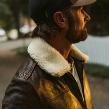 Load image into Gallery viewer, Men’s Vintage A2 Brown Shearling Leather Bomber Jacket
