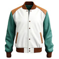 Men’s White Sea Green Genuine Varsity Leather Jacket Leather Outlet